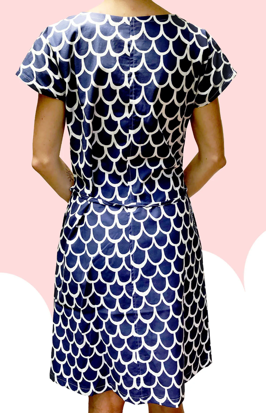 Royal Sea Scale 100% cotton dress with pockets