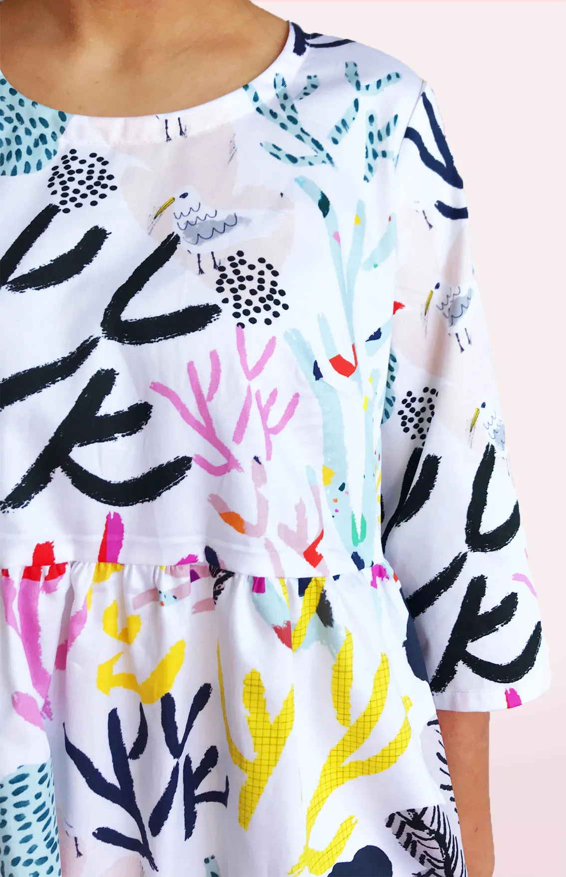 SALE White Coral Garden 100% Organic Cotton Pleated Dress
