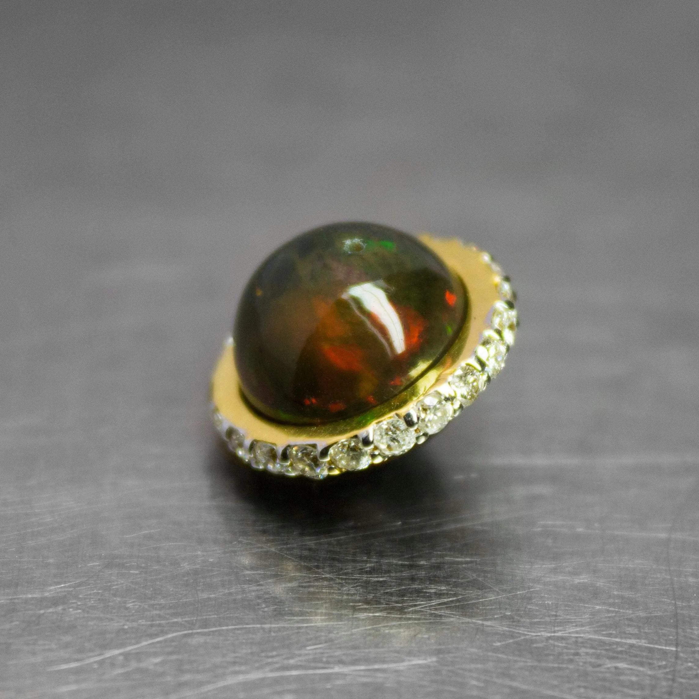 Saturn Black Opal 18k Gold Diamond Ring Spacer Beads, Black Opal Beads, Diamond Opal Bead, Luxury Finding (2)