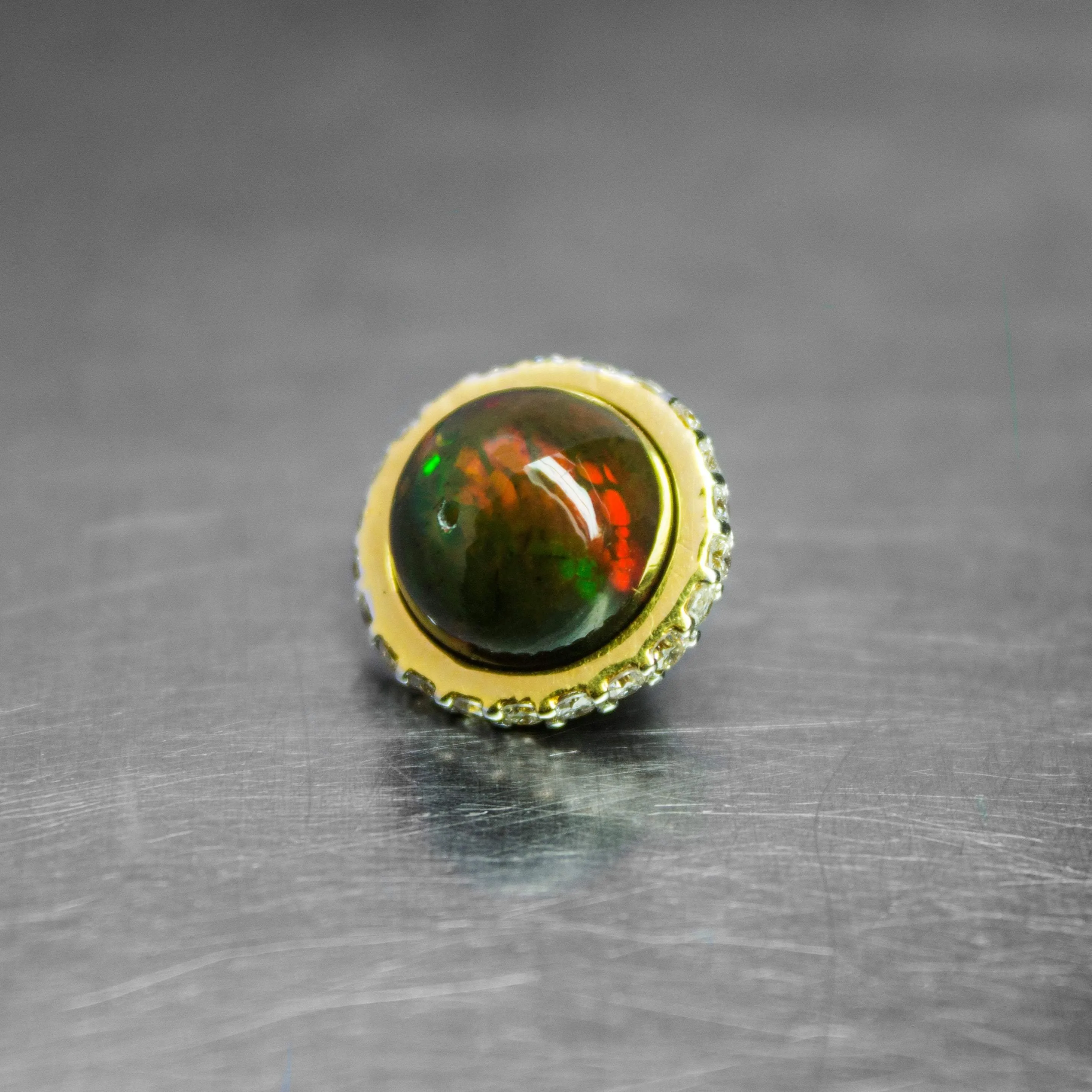 Saturn Black Opal 18k Gold Diamond Ring Spacer Beads, Black Opal Beads, Diamond Opal Bead, Luxury Finding (2)