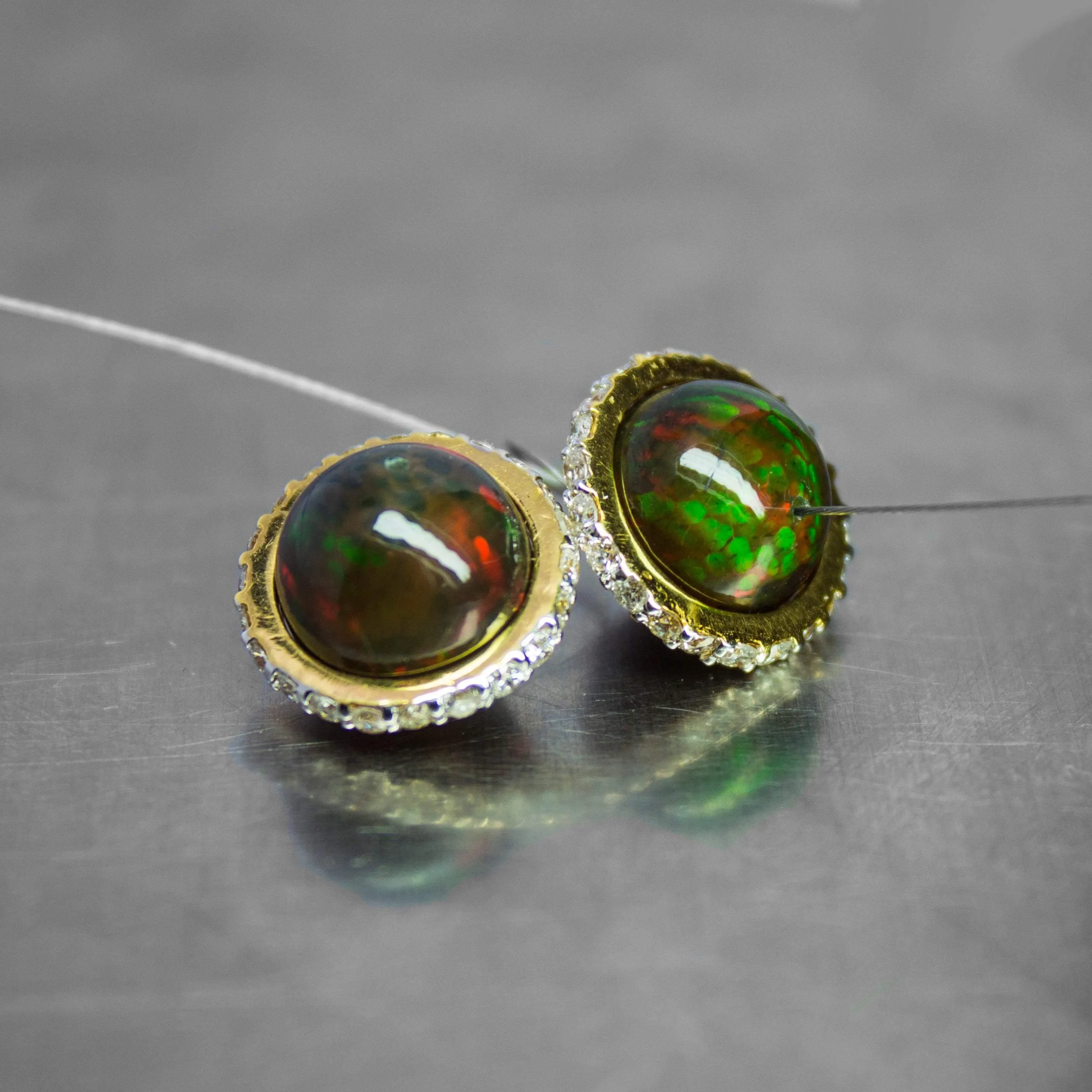 Saturn Black Opal 18k Gold Diamond Ring Spacer Beads, Black Opal Beads, Diamond Opal Bead, Luxury Finding (2)