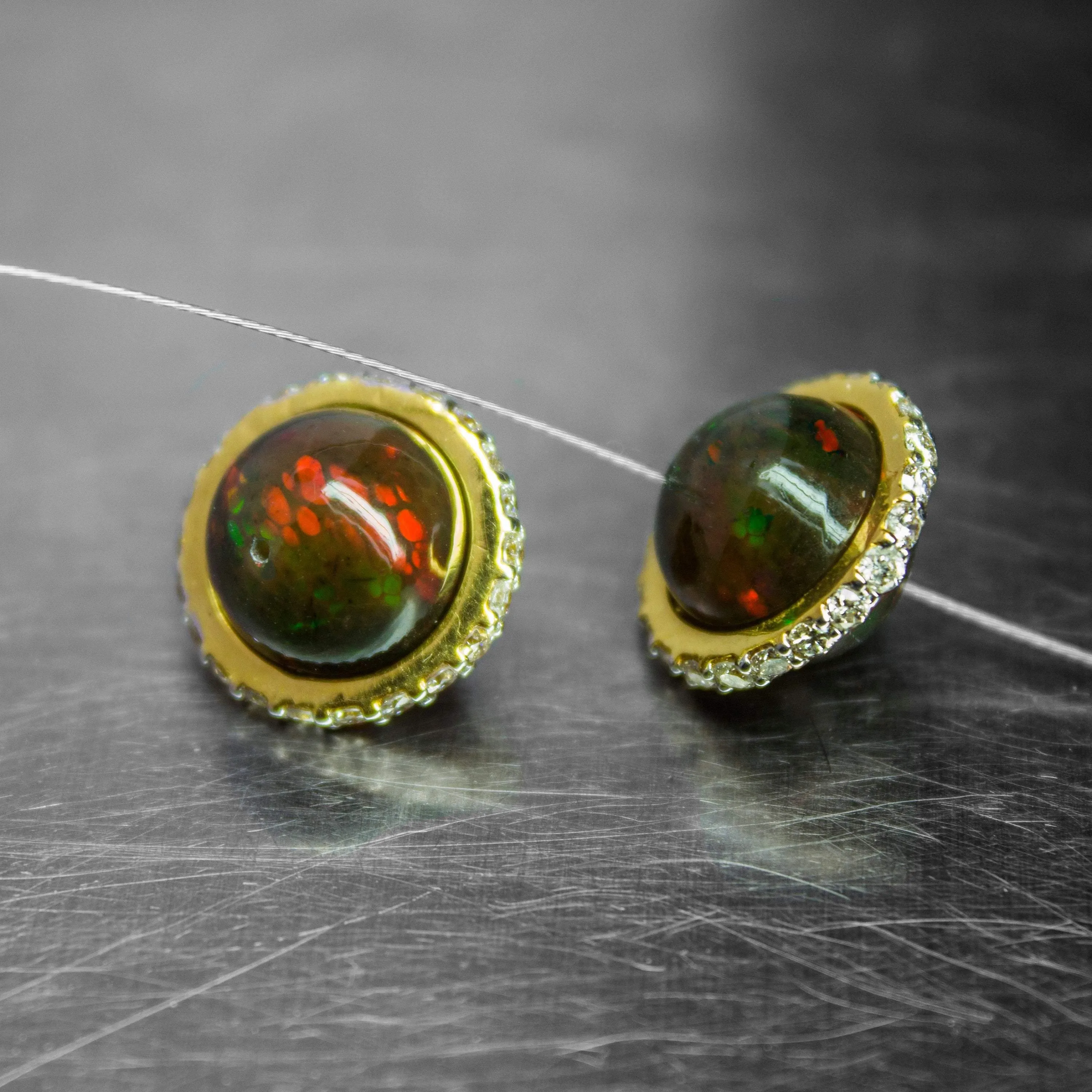 Saturn Black Opal 18k Gold Diamond Ring Spacer Beads, Black Opal Beads, Diamond Opal Bead, Luxury Finding (2)