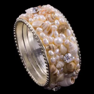Sea Shell Napkin Ring Featuring Premium Crystals and Light Seashells | Set of 4