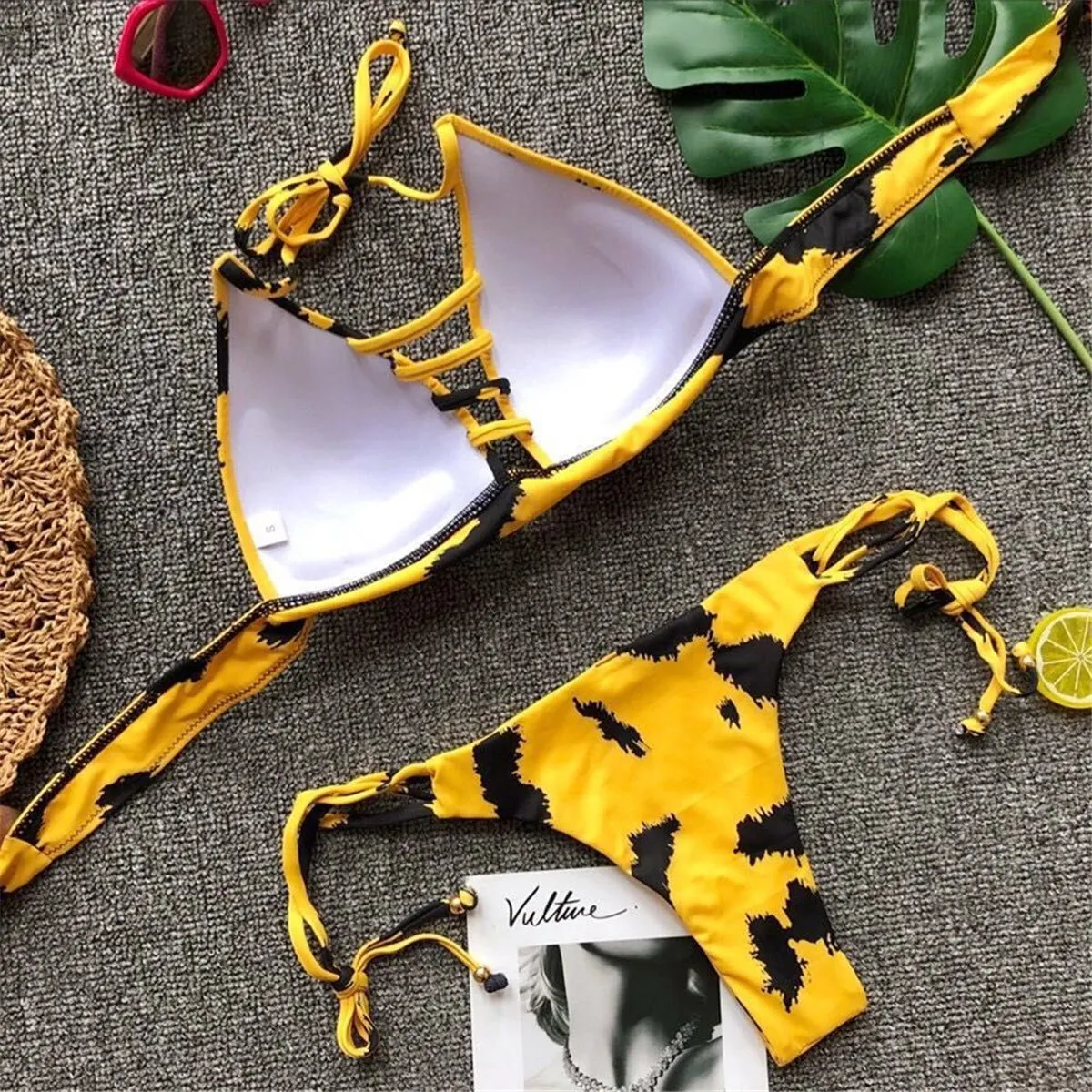 Sexy Backless Printed Low Waist Bikini