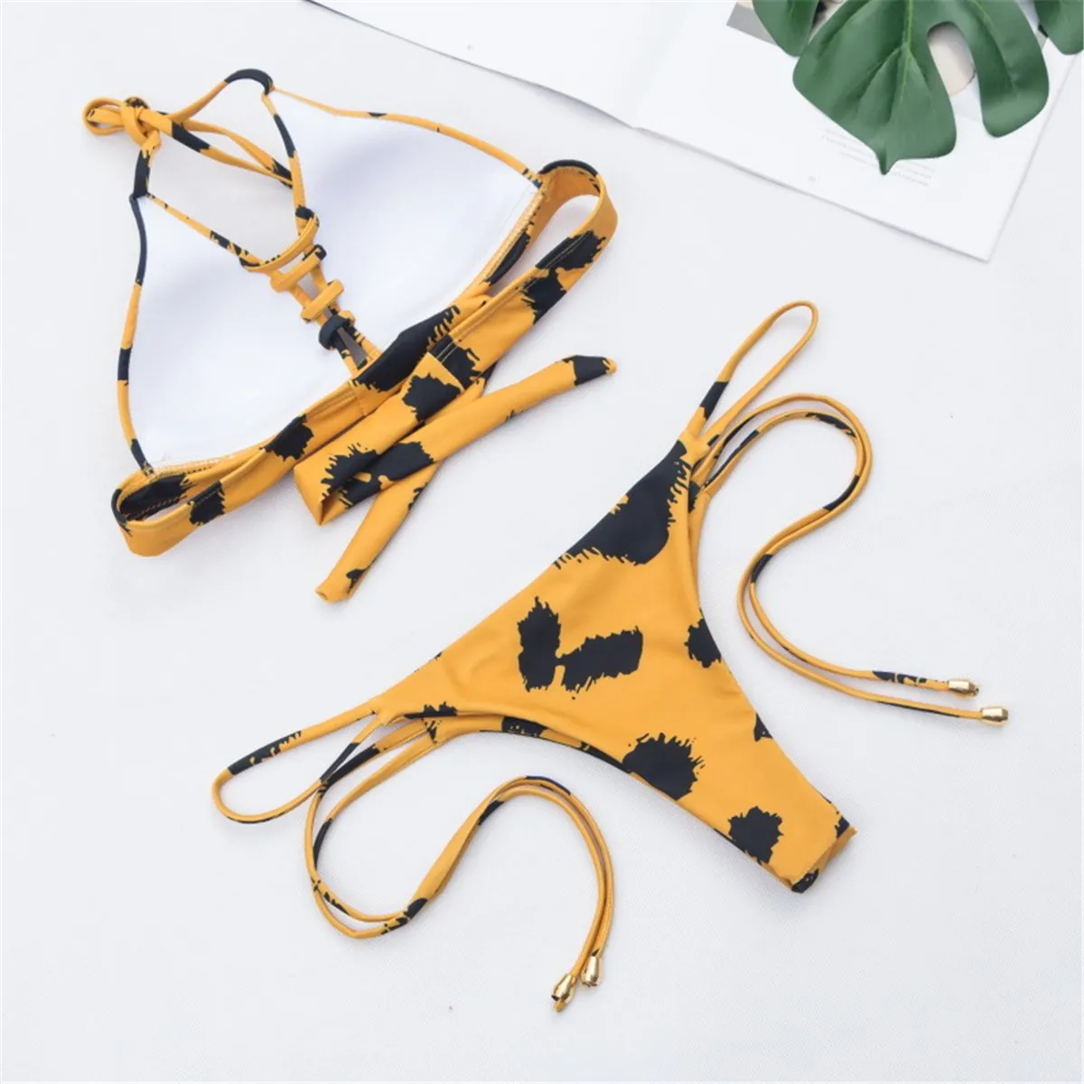 Sexy Backless Printed Low Waist Bikini