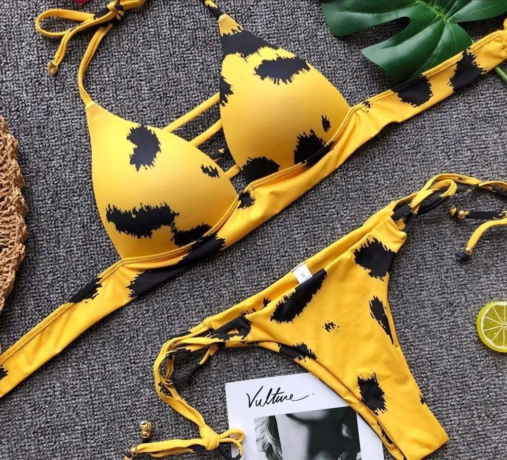 Sexy Backless Printed Low Waist Bikini