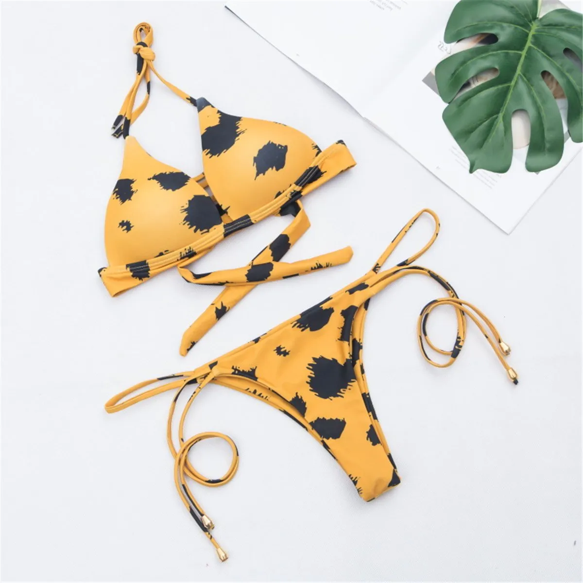 Sexy Backless Printed Low Waist Bikini