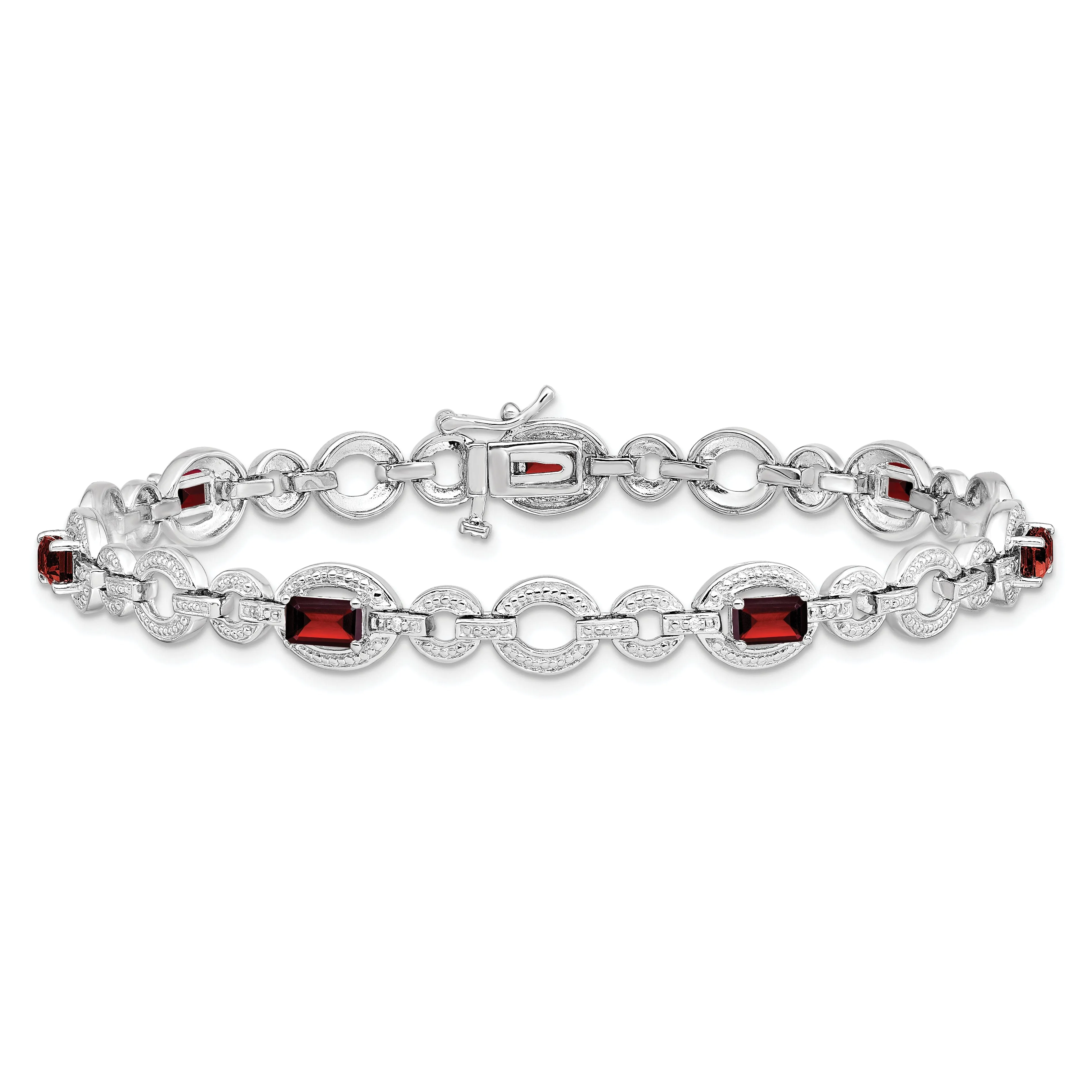 Silver Garnet Gemstone Oval Link Bracelet
