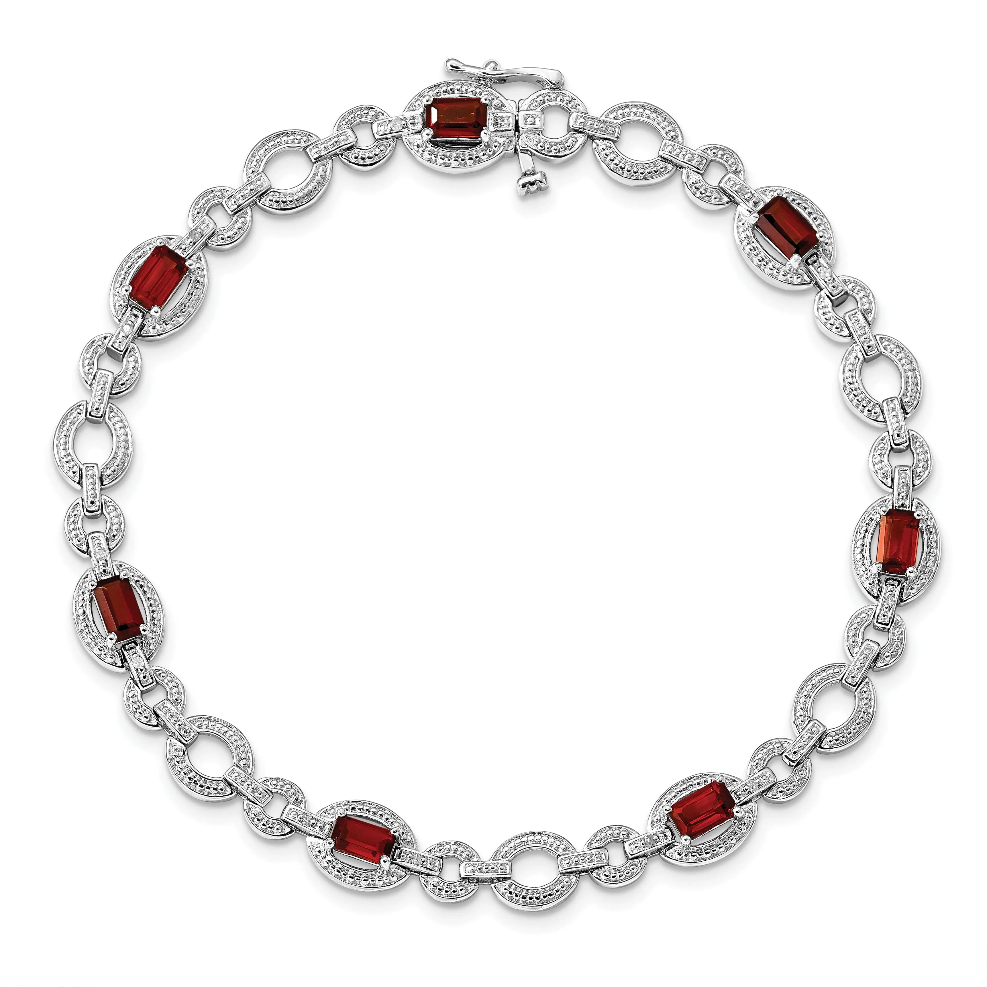 Silver Garnet Gemstone Oval Link Bracelet
