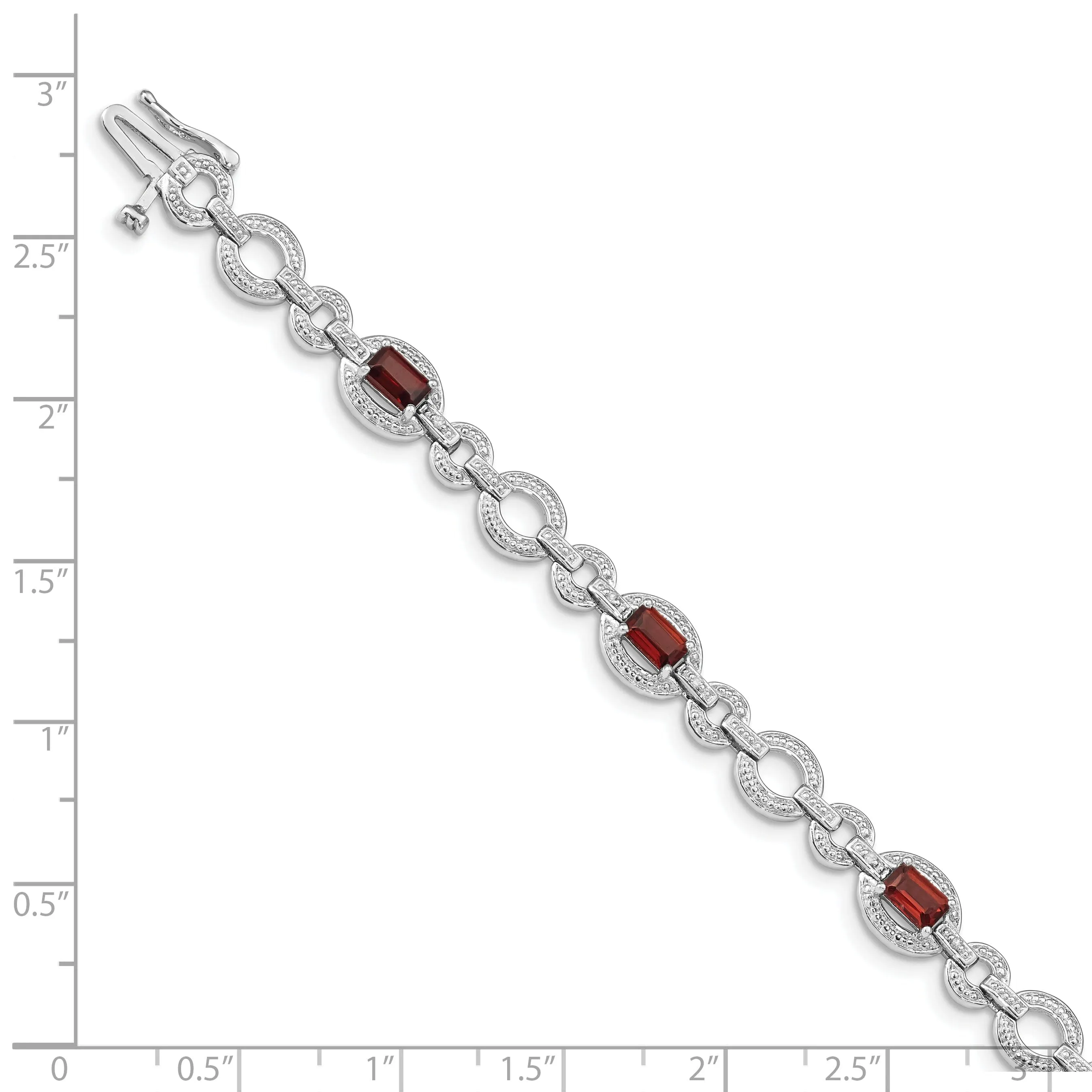 Silver Garnet Gemstone Oval Link Bracelet