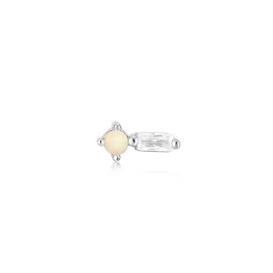 Silver Kyoto Opal Sparkle Barbell Single Earring