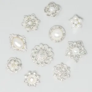Small Sizes with Pearls | Bulk Silver Rhinestone Embellishments