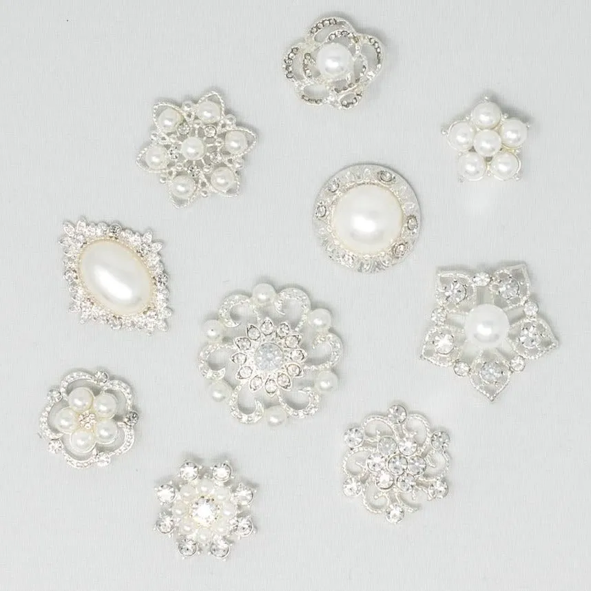 Small Sizes with Pearls | Bulk Silver Rhinestone Embellishments