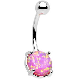 Solid 14kt White Gold 8mm Fuchsia Synthetic Opal Belly Ring
