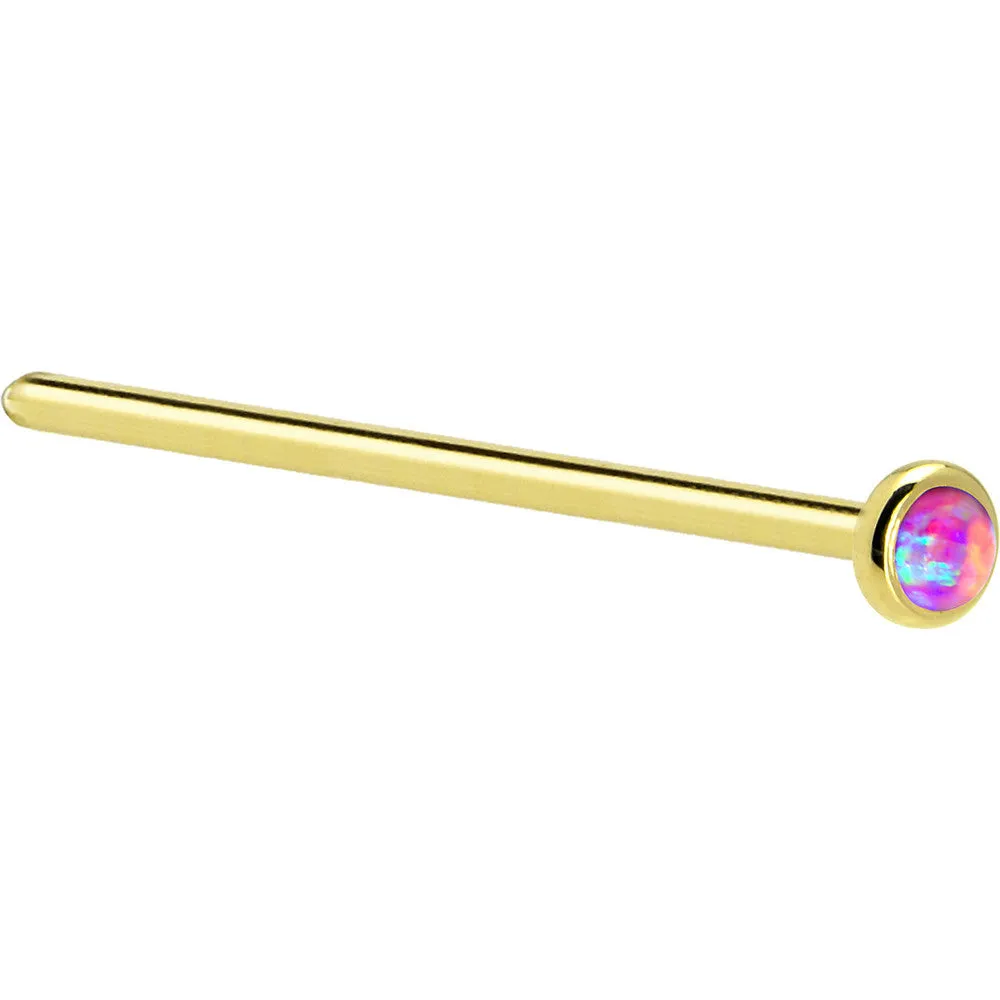 Solid 14KT Yellow Gold 2mm Fuchsia Synthetic Opal Nose Ring