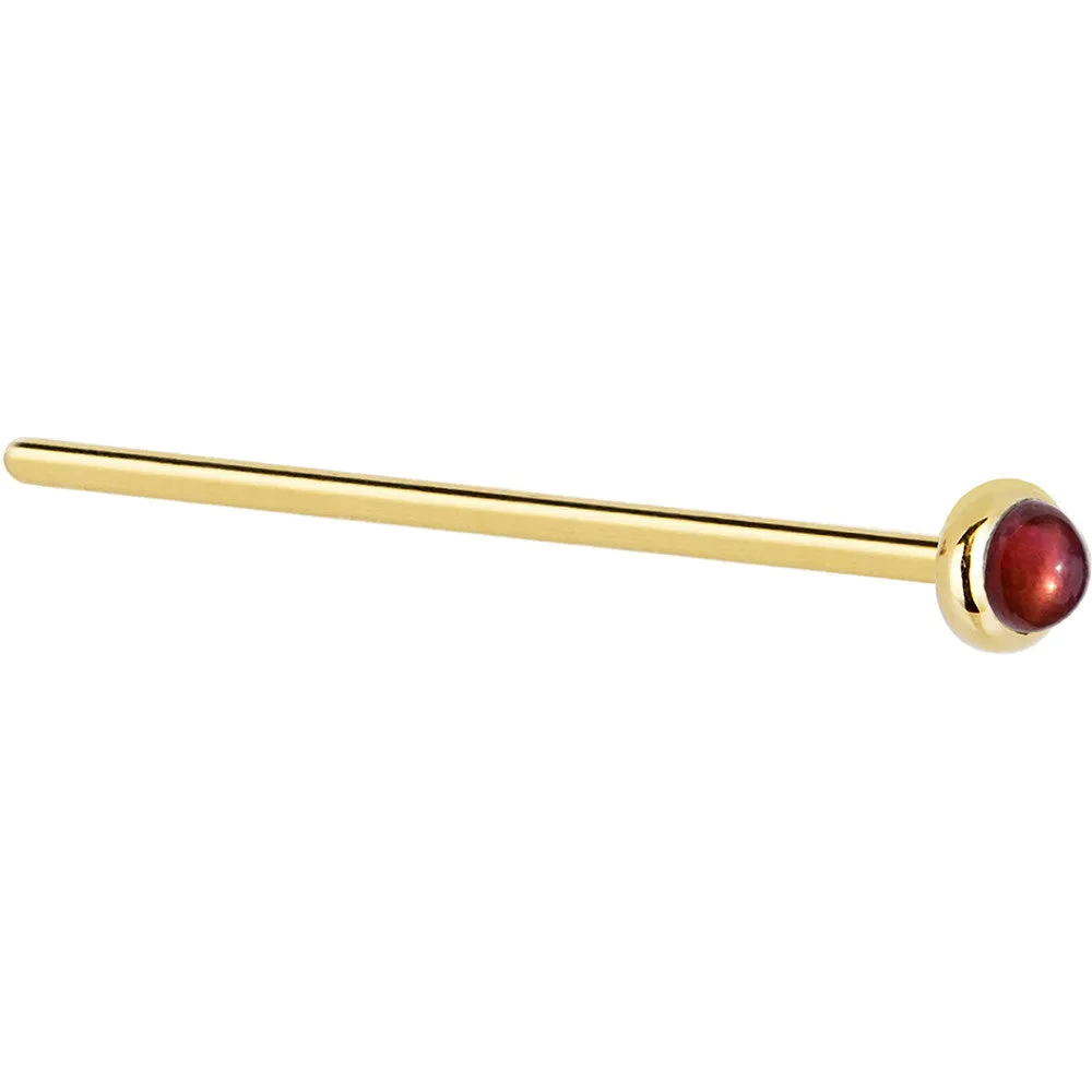 Solid 14KT Yellow Gold 2mm Red Garnet Nose Ring