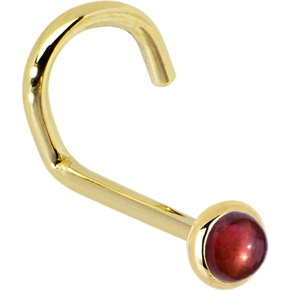 Solid 14KT Yellow Gold 2mm Red Garnet Nose Ring