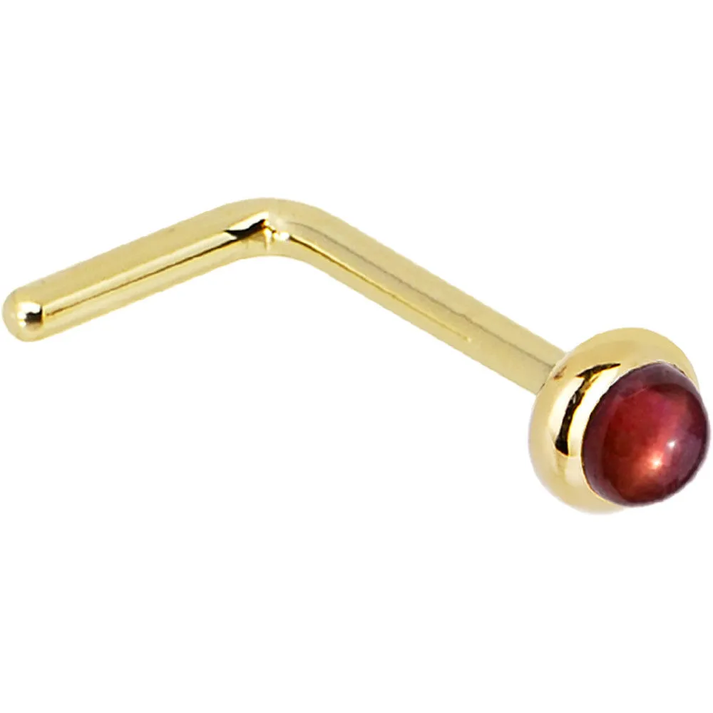 Solid 14KT Yellow Gold 2mm Red Garnet Nose Ring