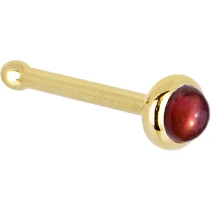 Solid 14KT Yellow Gold 2mm Red Garnet Nose Ring