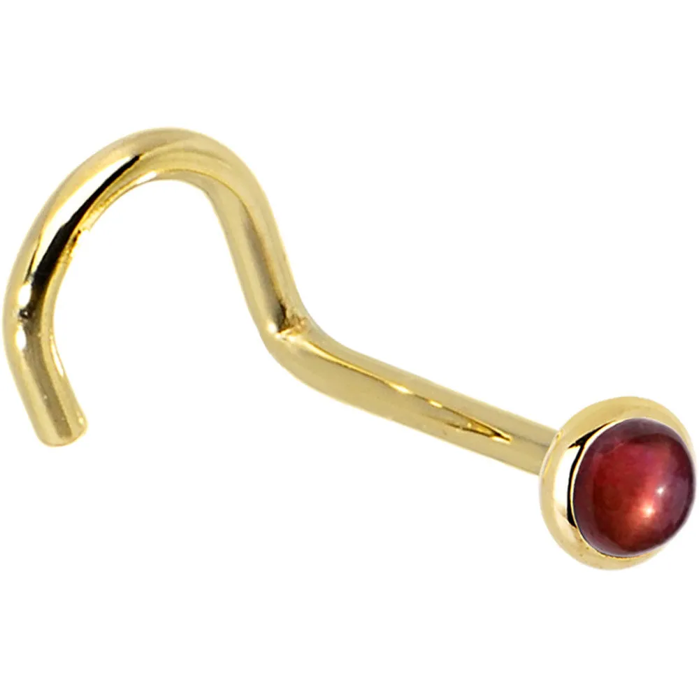 Solid 14KT Yellow Gold 2mm Red Garnet Nose Ring