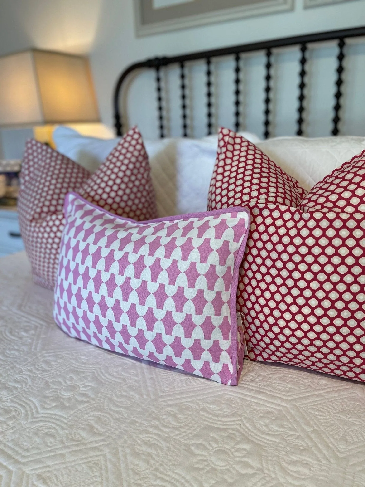 spot on raspberry red printed cloth 20" x 20" pillow covers