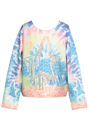 Star Printed Sweater W/Rhinestone Detail
