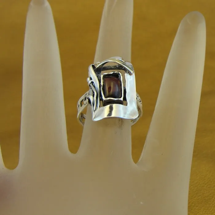 Sterling silver, Yellow Gold and  Red Garnet Ring (MS)