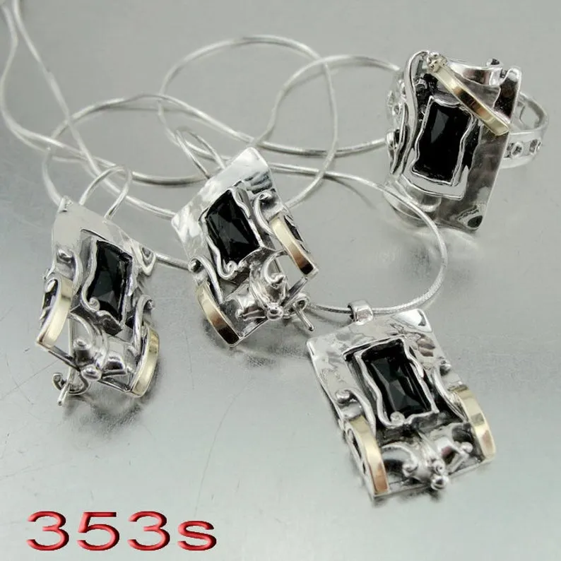 Sterling silver, Yellow Gold and  Red Garnet Ring (MS)