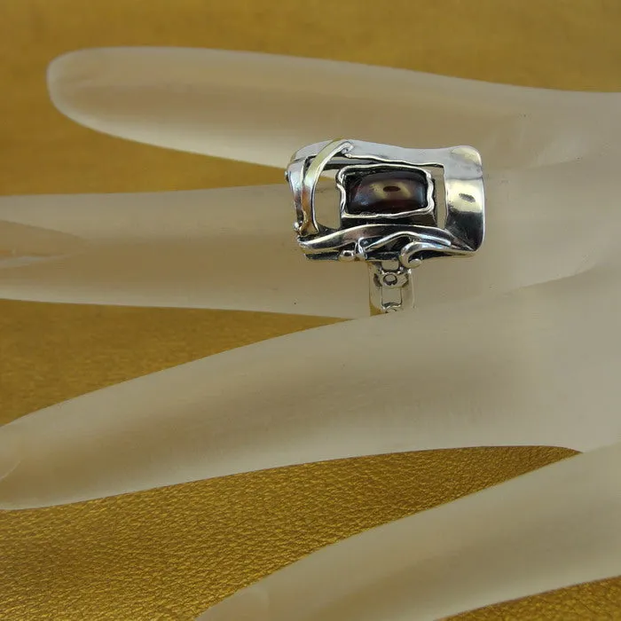 Sterling silver, Yellow Gold and  Red Garnet Ring (MS)