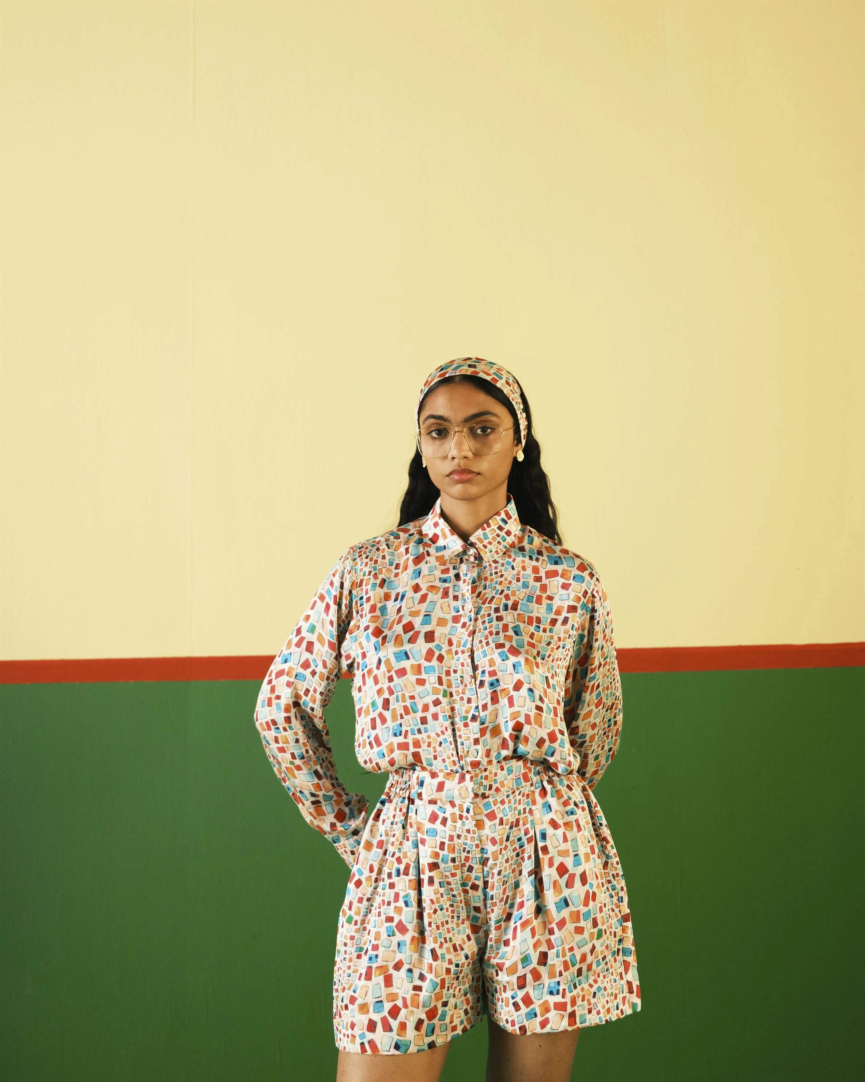 Studio Rigu   I   Splatter Shirt Digitally Printed Vegan Silk Dotted Print Srch029