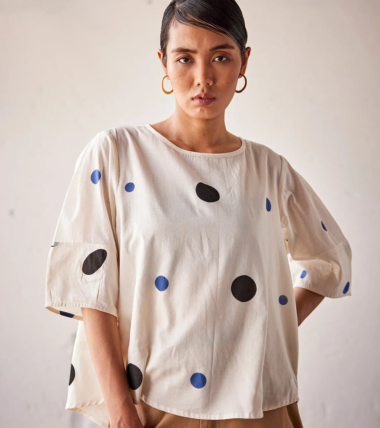 Summer Blouse Cotton Gathers-Off White-Fashion Edit Indian Summer-KW810-Khara Kapas