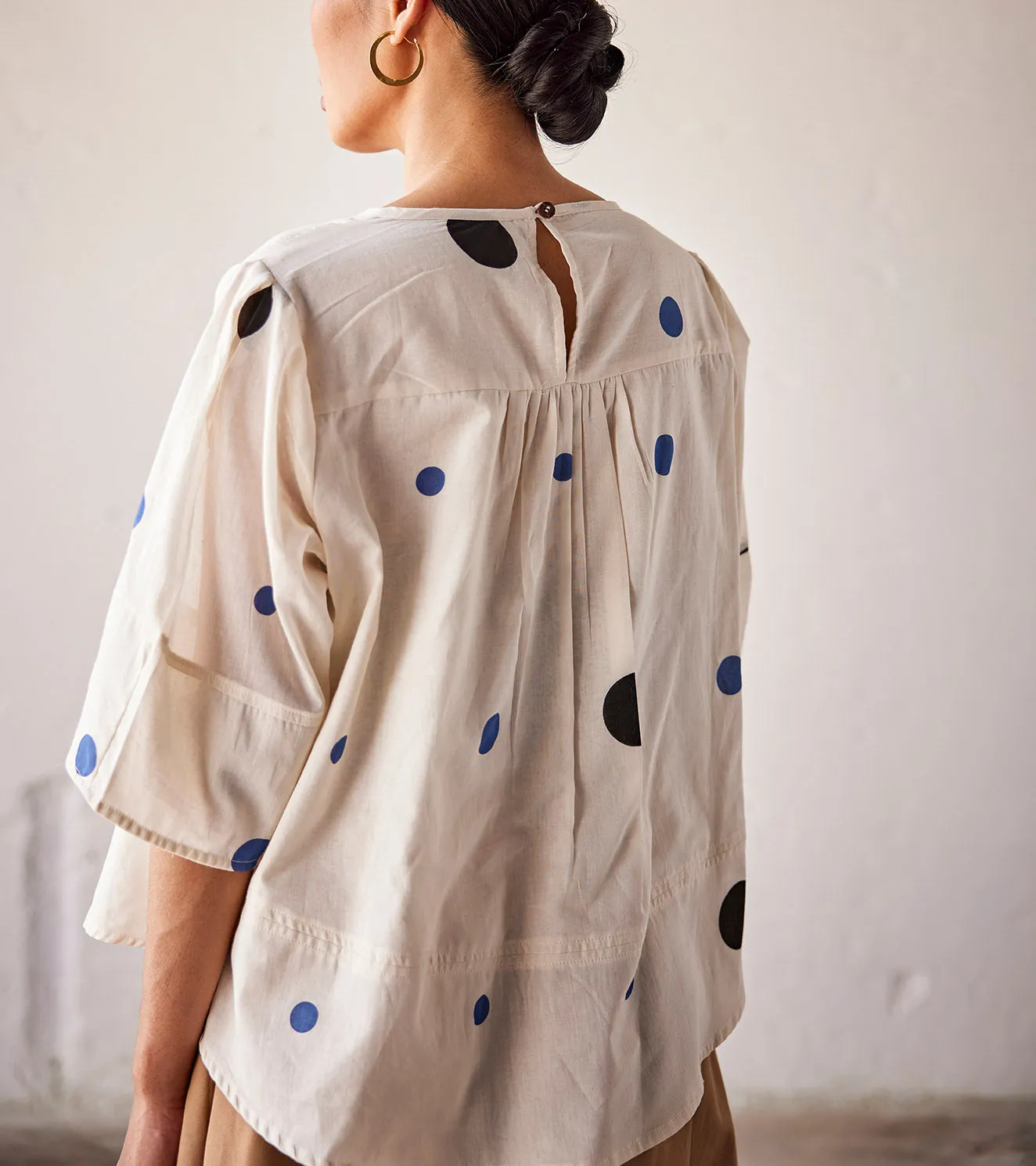 Summer Blouse Cotton Gathers-Off White-Fashion Edit Indian Summer-KW810-Khara Kapas