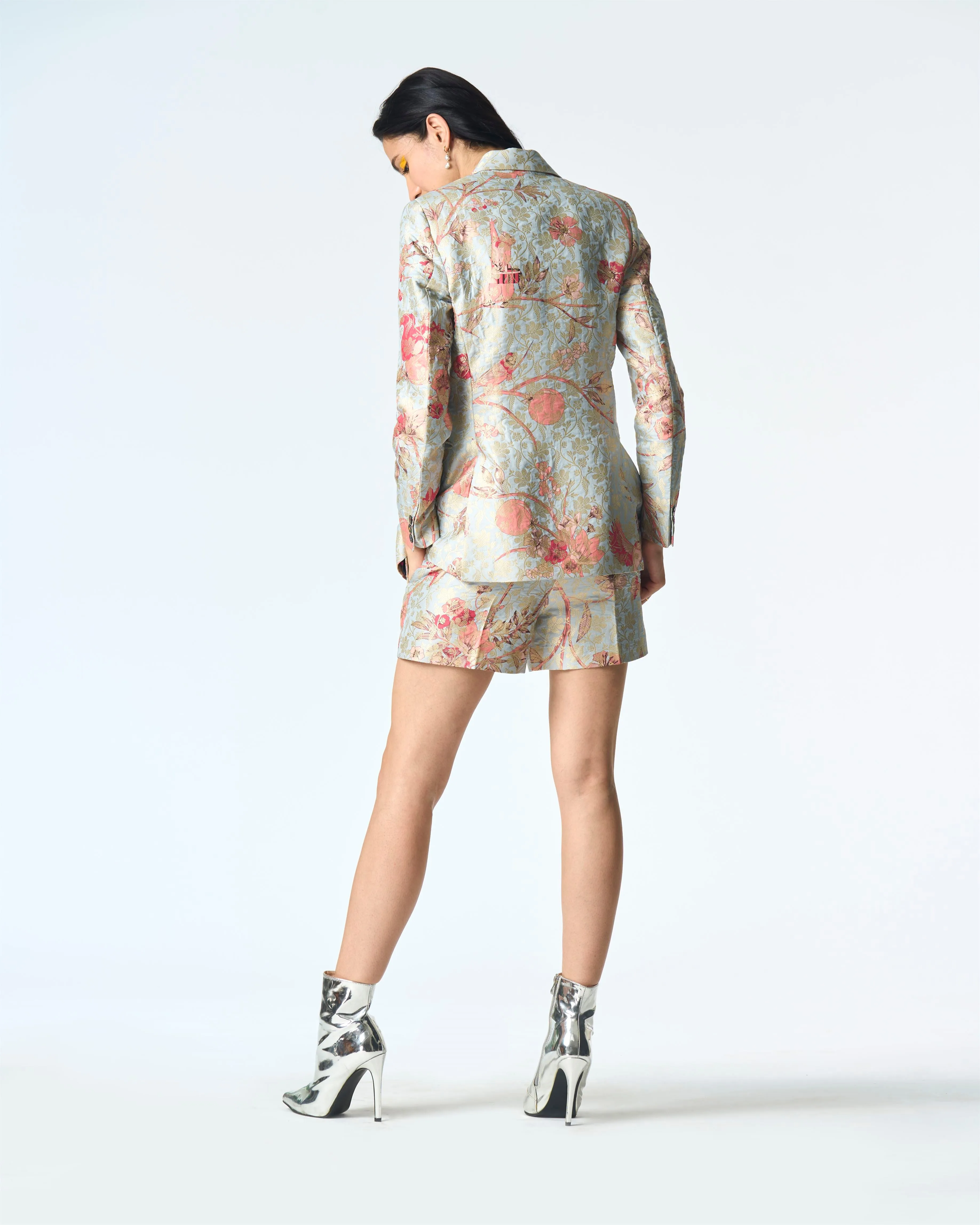 Summer-Shorts Short Blue Silk Brocade-Fashion Edit Orchard-WP114SB545-SUKETDHIR