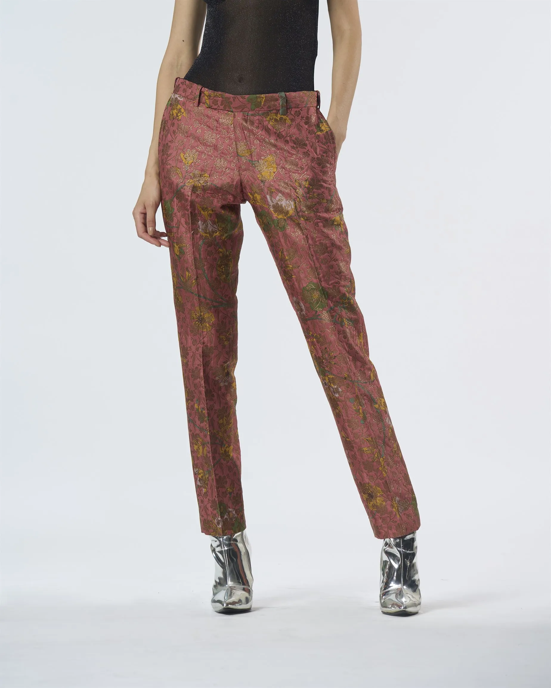 Summer-Trousers Classic Rose Silk Brocade-Fashion Edit Orchard-WP103SB537-SUKETDHIR
