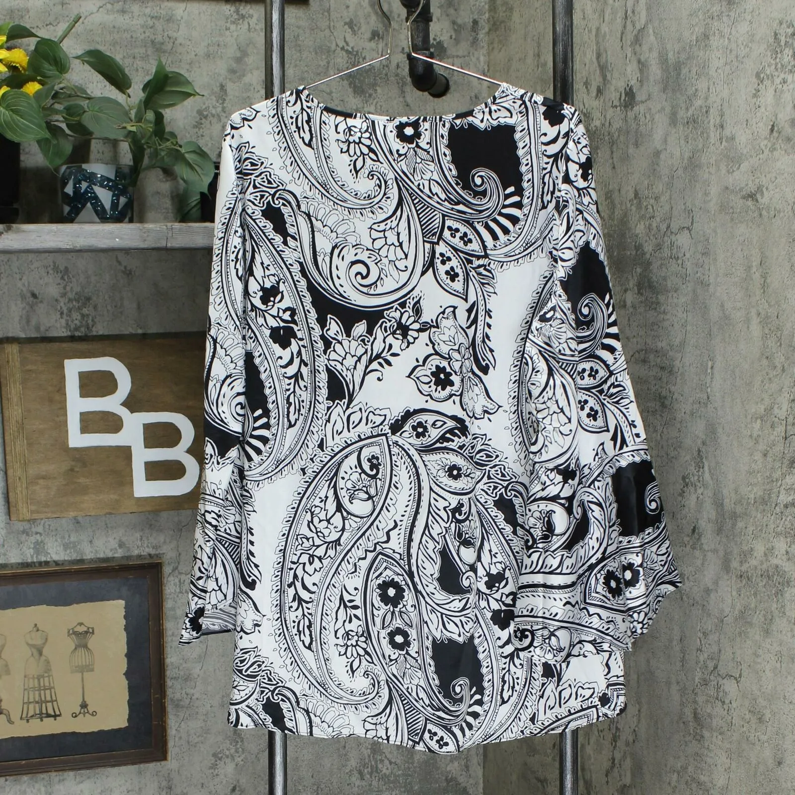Susan Graver Women's Printed Stretch Woven Blouse with Crochet Trim