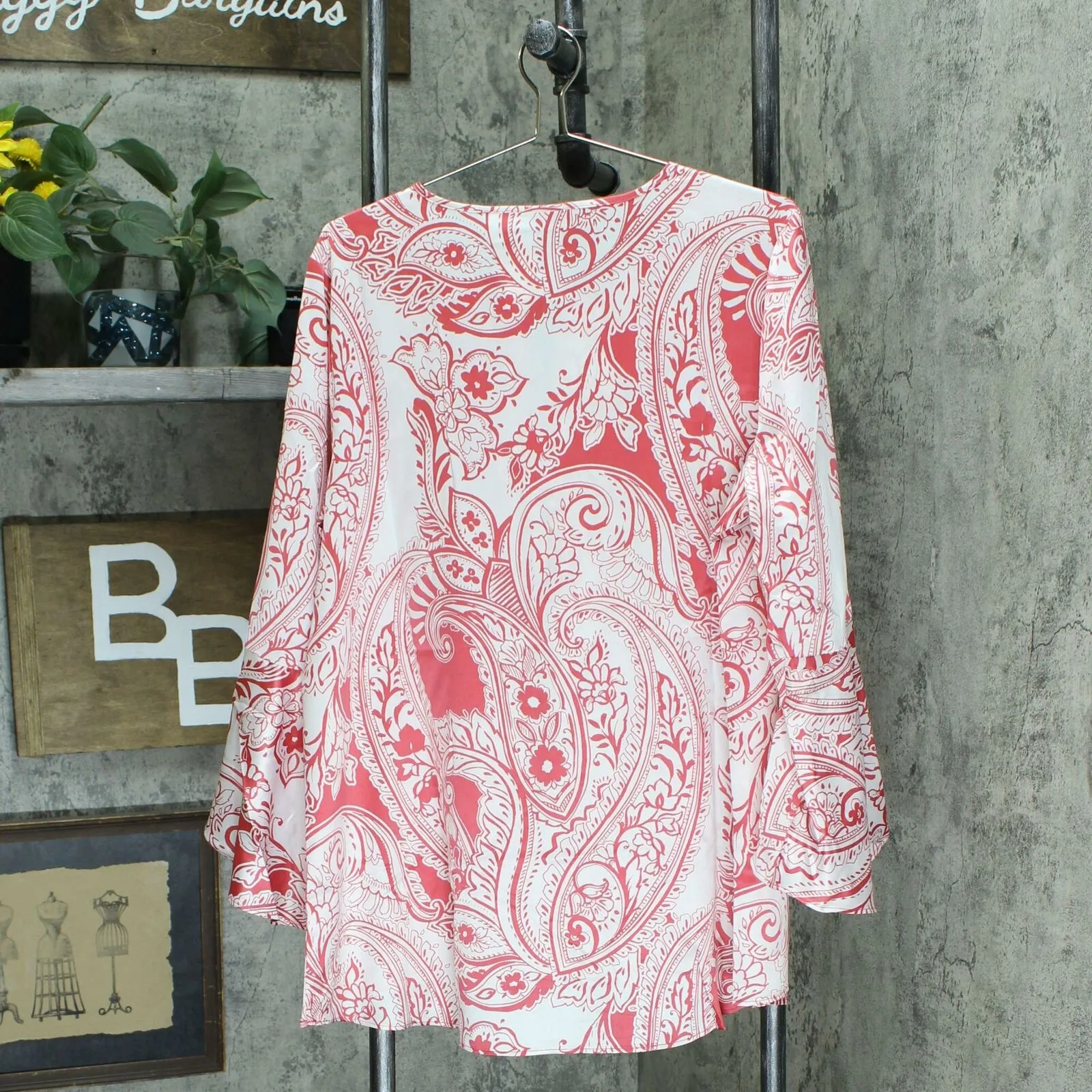 Susan Graver Women's Printed Stretch Woven Blouse with Crochet Trim