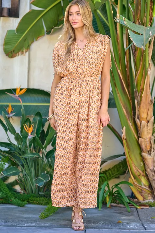 Sweet Harmony Printed V-Neck Sleeveless Jumpsuit (2 Colors)