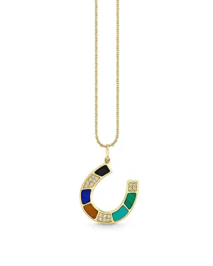 SYDNEY EVAN | Mosaic Horseshoe Charm Necklace | Gold