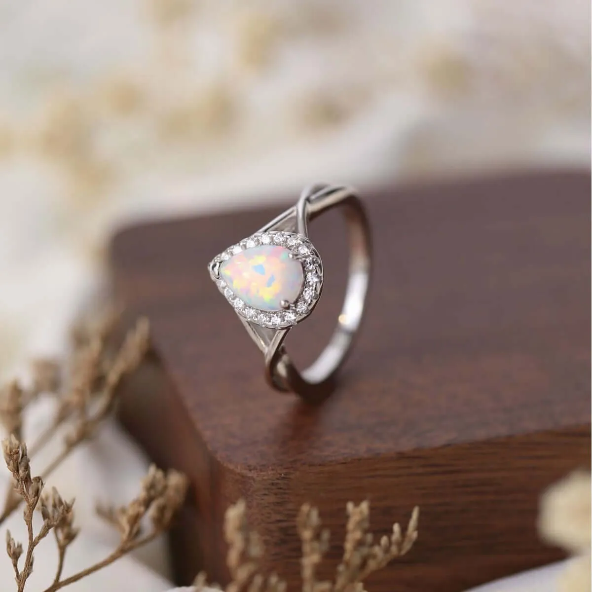 Teardrop Lab-Created Opal 925 Sterling Silver Ring