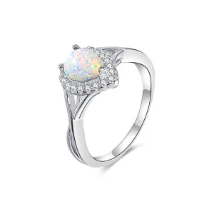 Teardrop Lab-Created Opal 925 Sterling Silver Ring