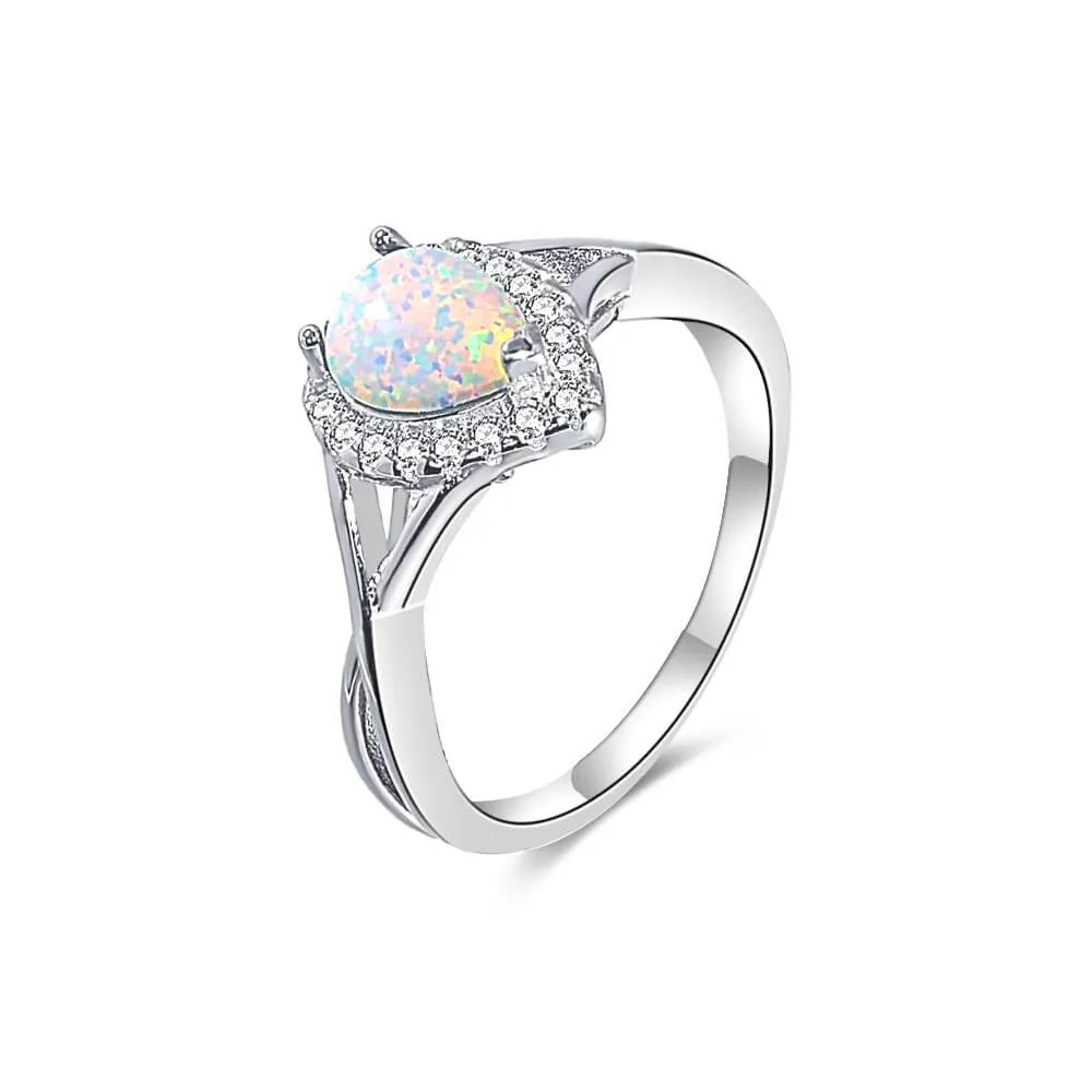 Teardrop Lab-Created Opal 925 Sterling Silver Ring