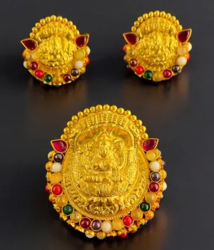 The Abhata Silver Navaratna Lakshmi Pendant & Earrings