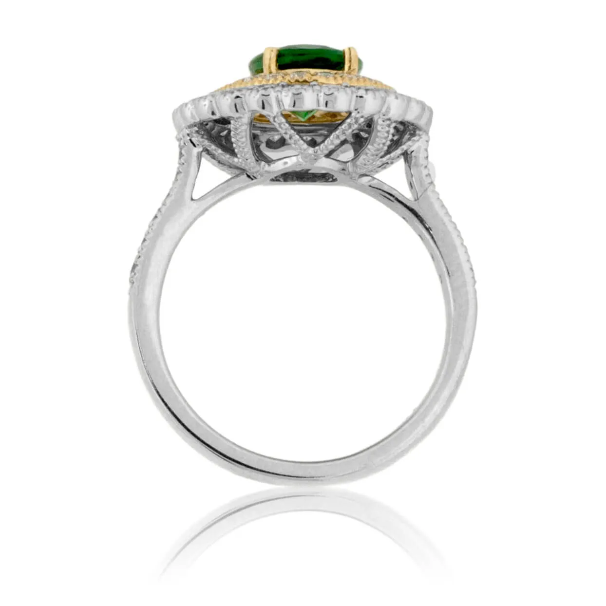 Tsavorite Garnet and Diamond Double Halo Ring