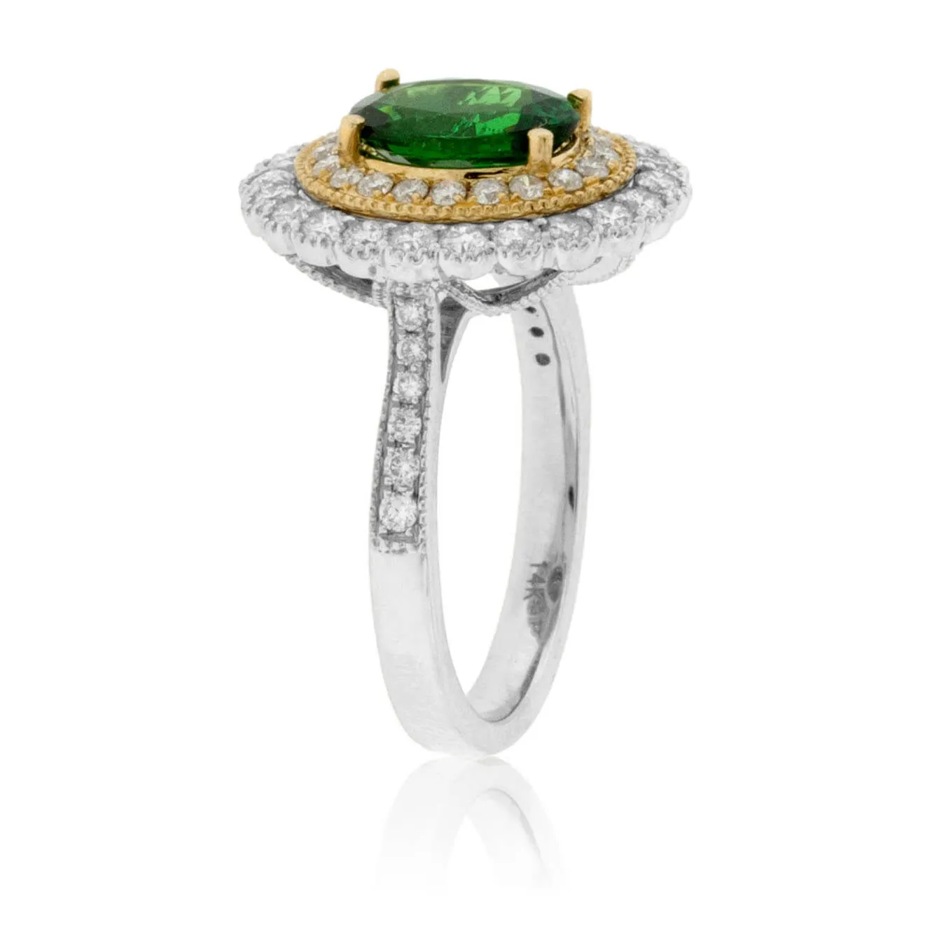 Tsavorite Garnet and Diamond Double Halo Ring
