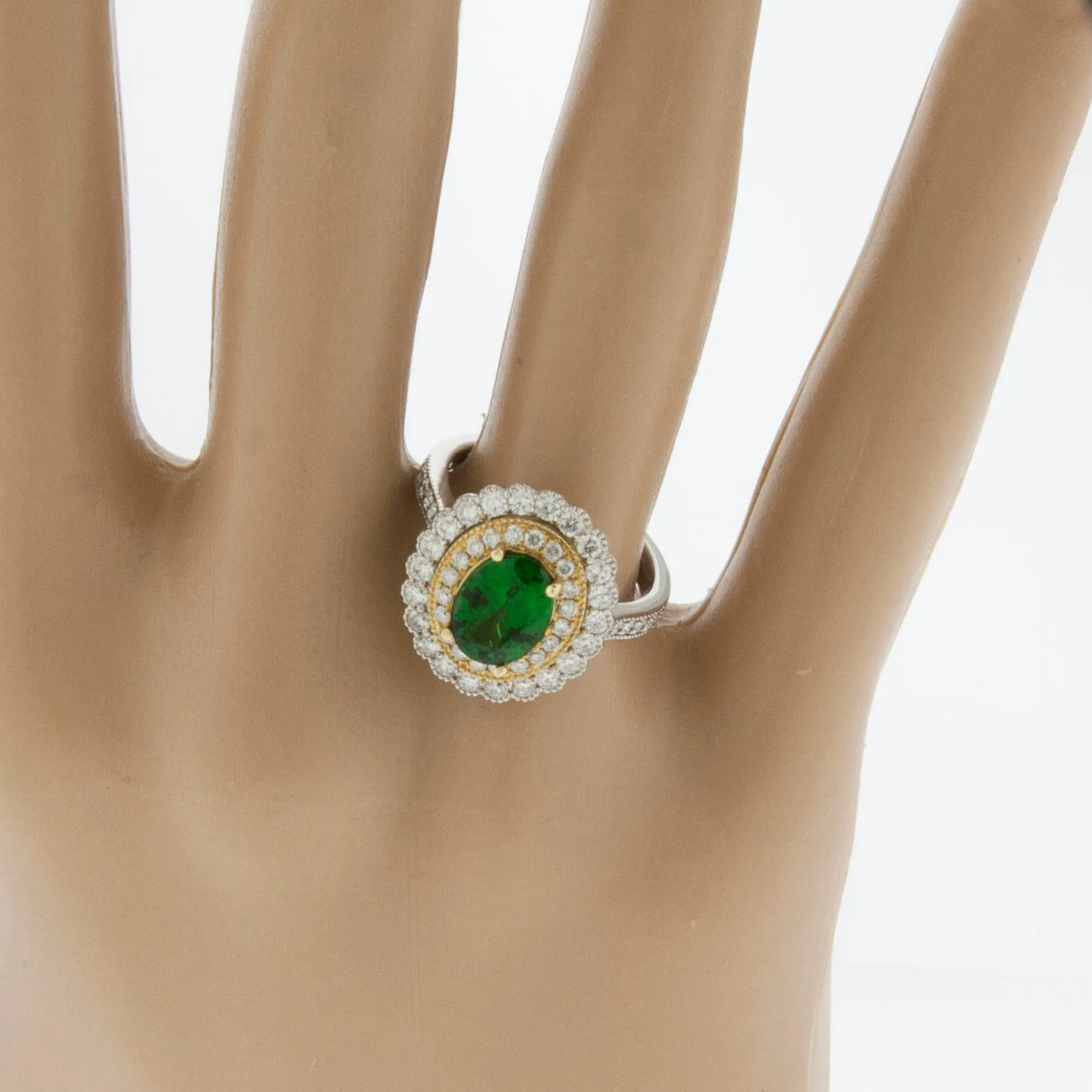 Tsavorite Garnet and Diamond Double Halo Ring