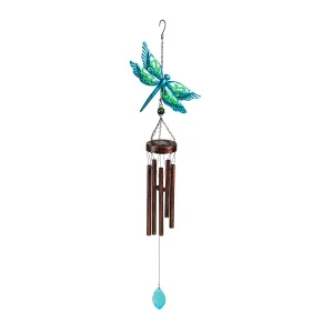 Twinkling Light Solar Glass and Metal Wind Chime, Dragonfly,2wc2027