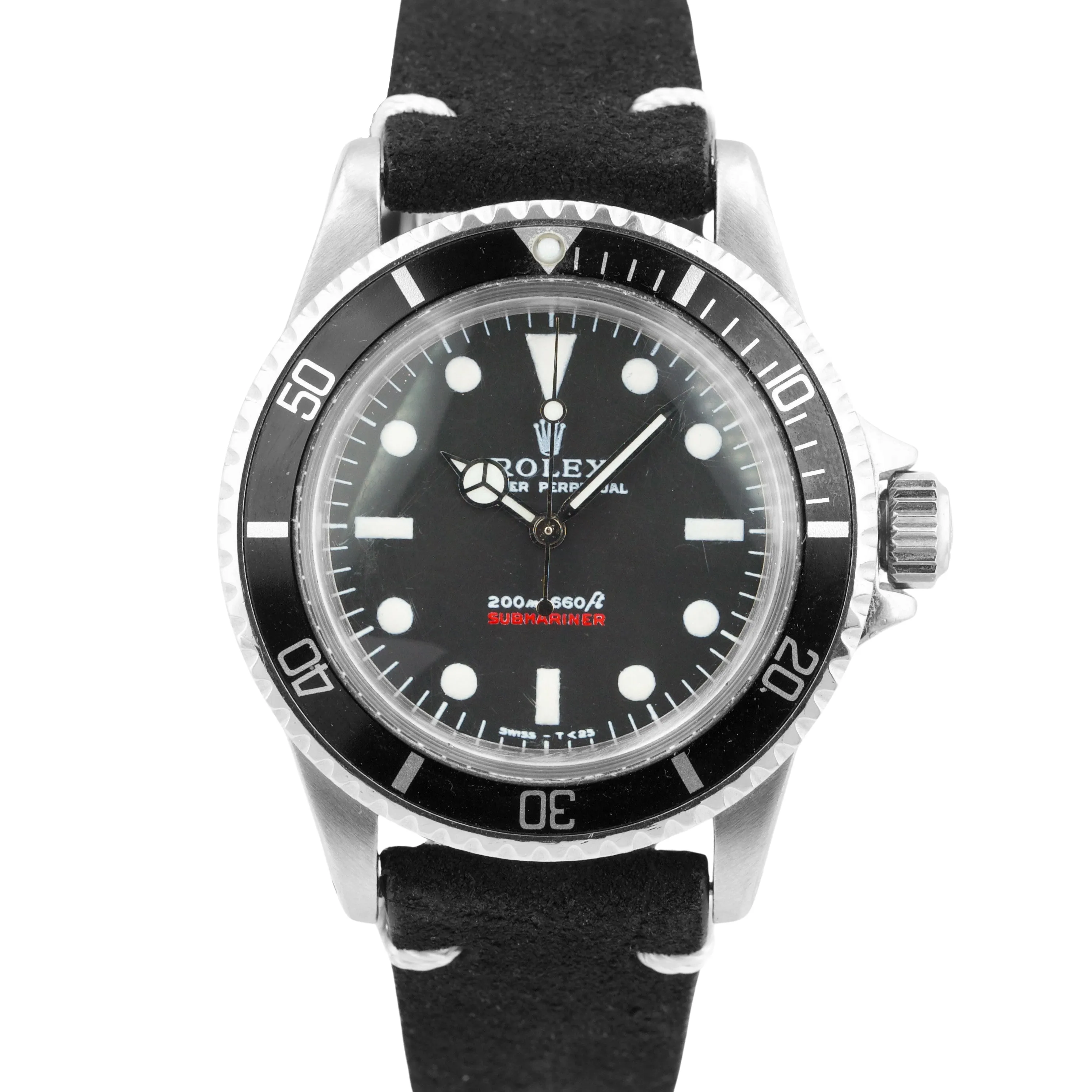 VINTAGE 1969 Rolex Submariner No-Date 5513 BLACK Red Stainless Steel 40mm Watch