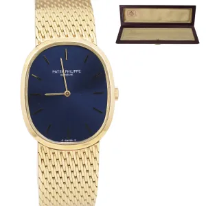 Vintage Patek Philippe Ellipse 3748/1 18K Gold Blue Dial 27x32mm Watch Box