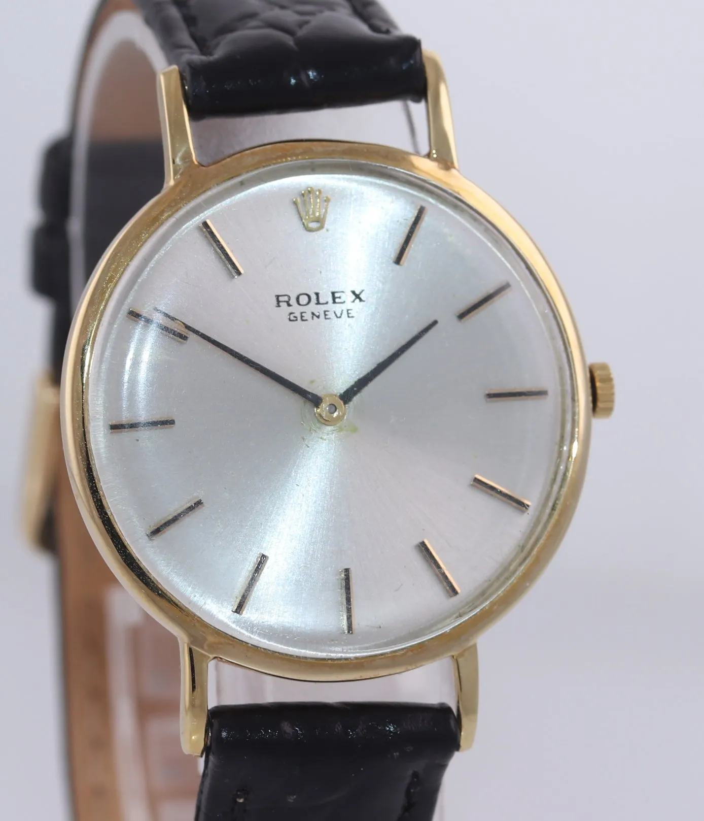 Vintage Rolex Geneve 3601 Solid 14k Yellow Gold 30mm Manual Wind Watch