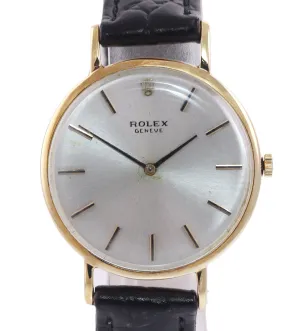 Vintage Rolex Geneve 3601 Solid 14k Yellow Gold 30mm Manual Wind Watch